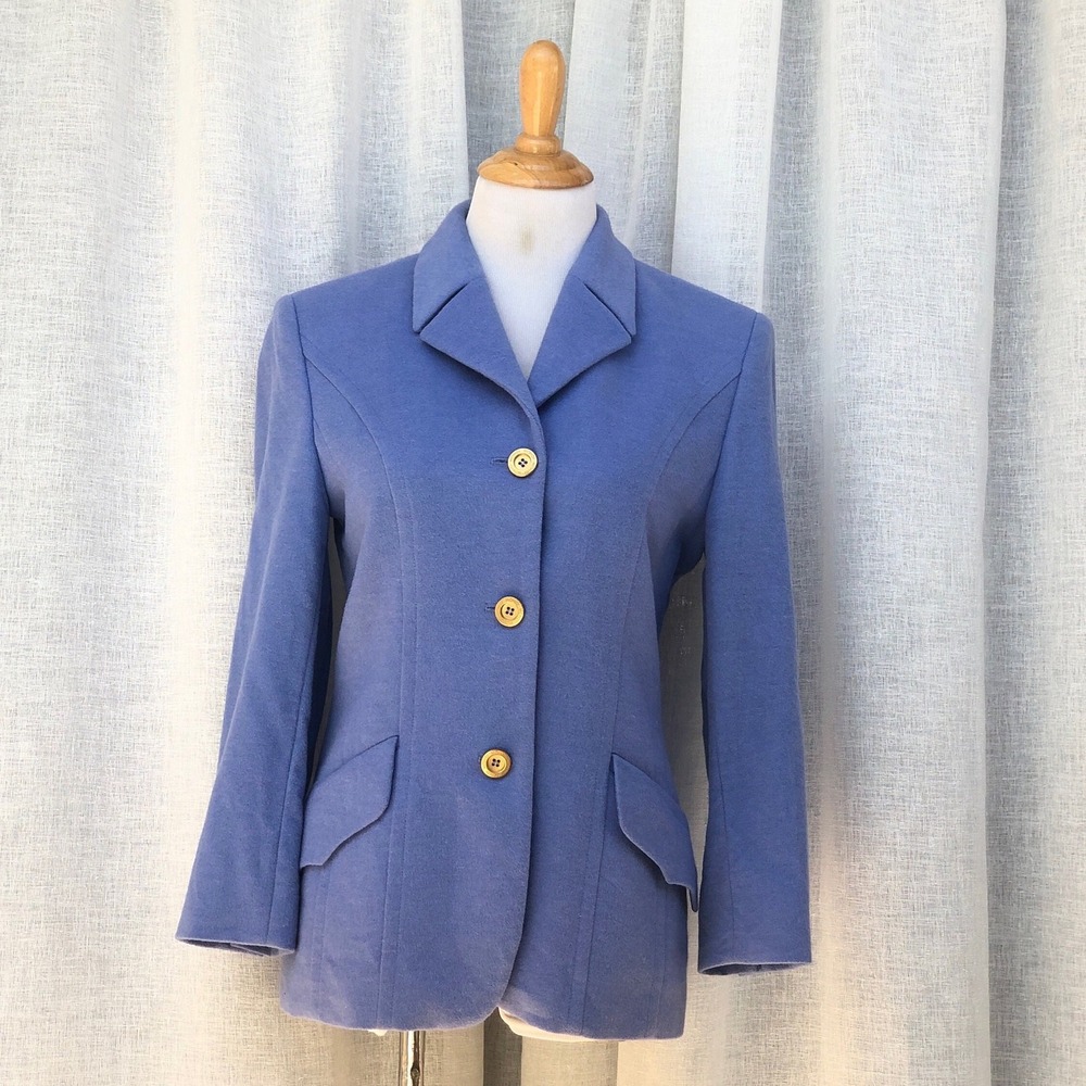 MONDI periwinkle blue single breasted blazer button down with gold tone buttons